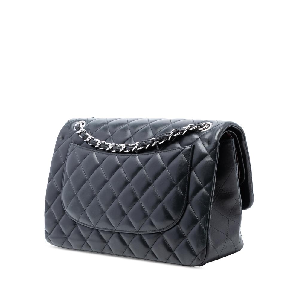 Chanel B Chanel Black Lambskin Leather Leather Jumbo Classic Lambskin Double Flap France