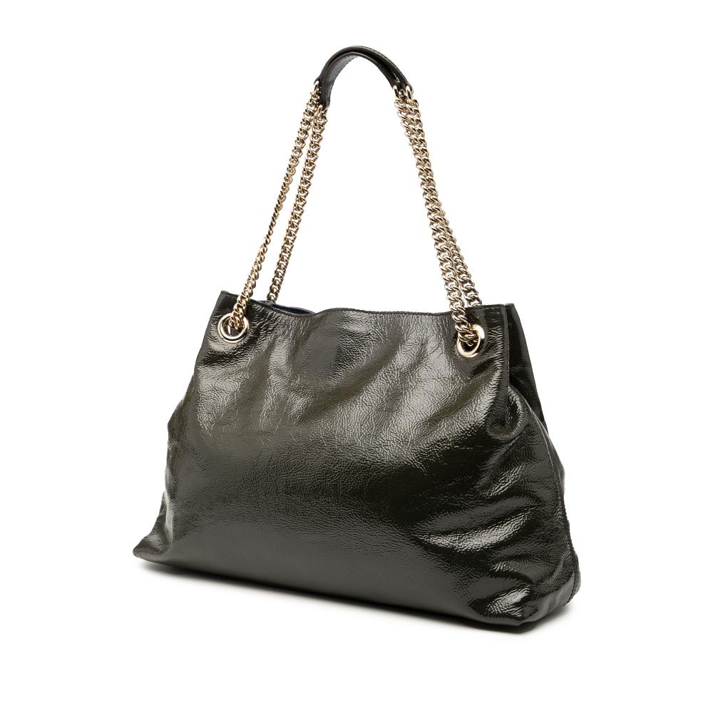 Gucci B Gucci Blue Navy Patent Leather Leather Medium Patent Soho Chain Tote Italy