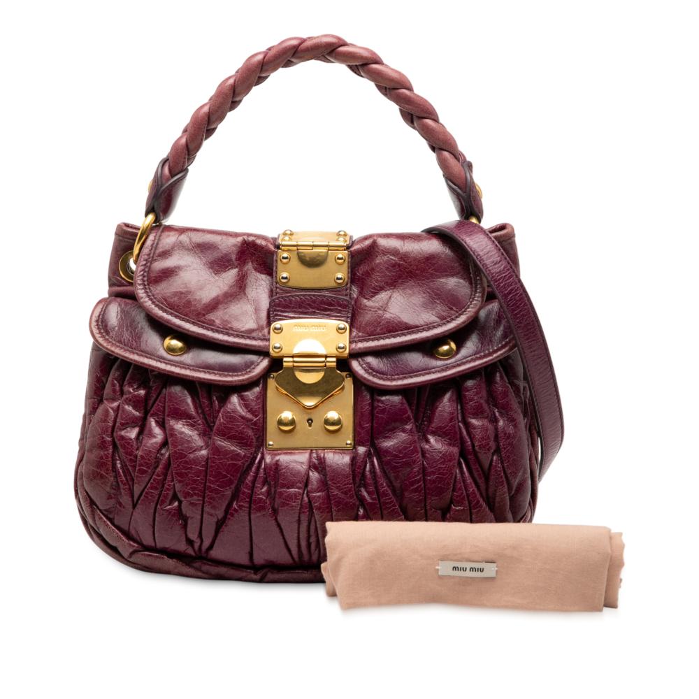 Miu Miu B Miu Miu Red Burgundy Nappa Leather Leather Matelasse Nappa Coffer Satchel Turkey