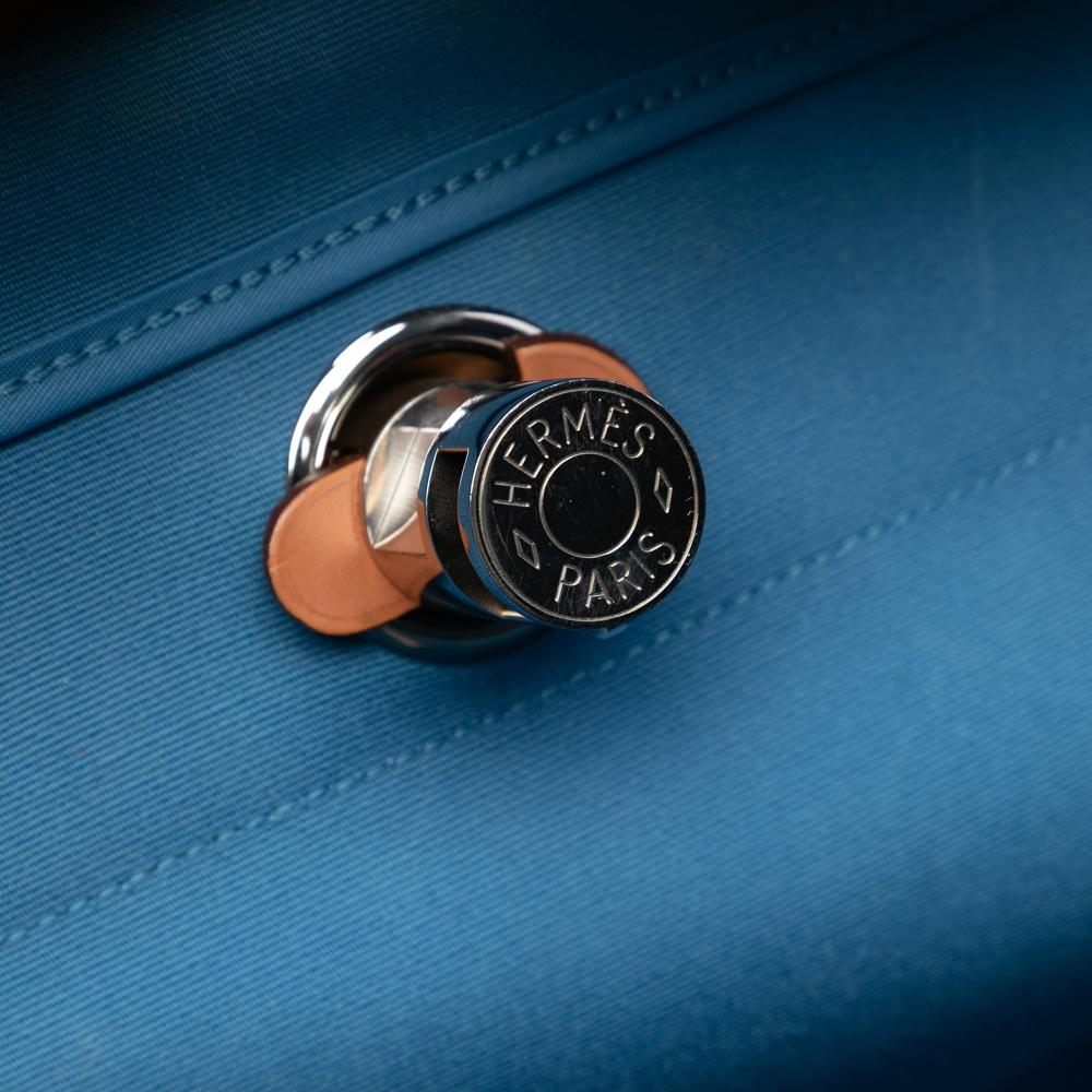 Hermès AB Hermès Blue Light Blue with Brown Canvas Fabric Toile Herbag Zip 39 France