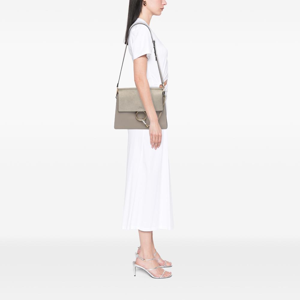 Chloé B Chloé Brown Taupe Calf Leather Medium skin and Suede Faye Crossbody Italy