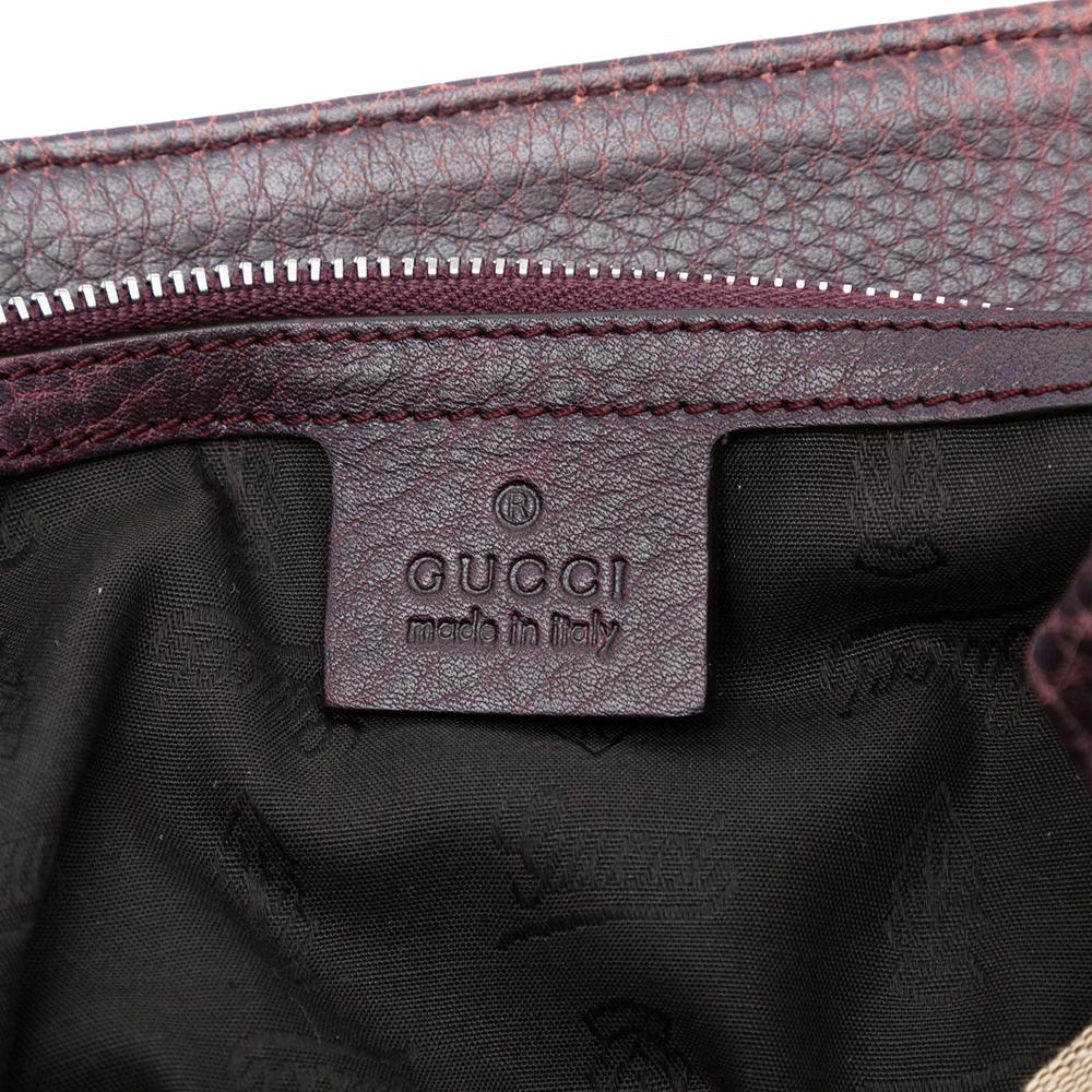 Gucci AB Gucci Brown Beige Canvas Fabric Large GG Bamboo Libeccio Tote Italy