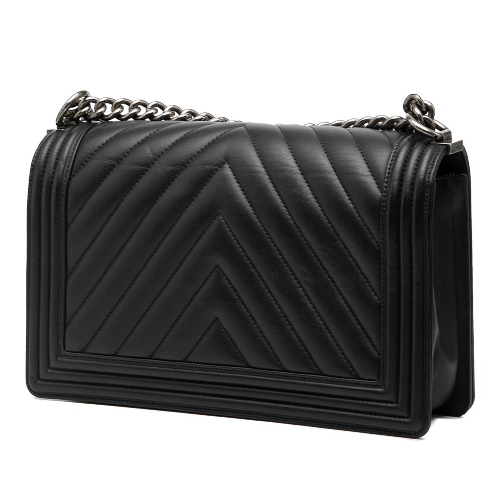 Chanel AB Chanel Black Lambskin Leather Leather Medium Chevron Lambskin Boy Flap Italy