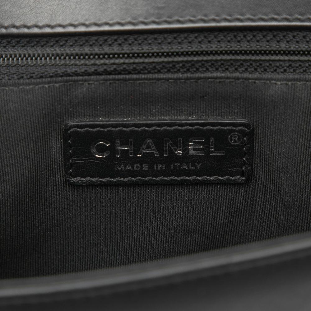 Chanel AB Chanel Black Lambskin Leather Leather Medium Chevron Lambskin Boy Flap Italy