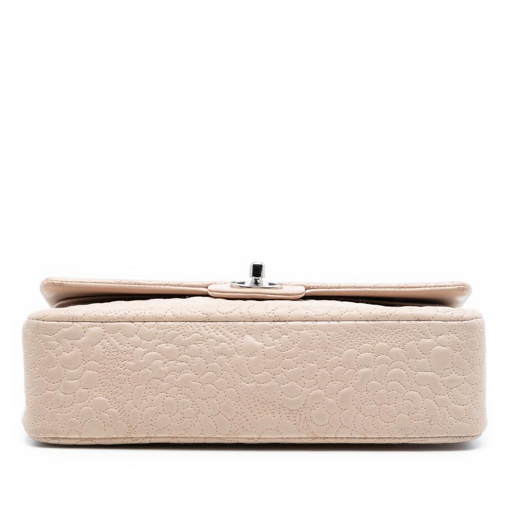 Chanel Brown Medium Classic Lambskin Camellia Stitched Double Flap France