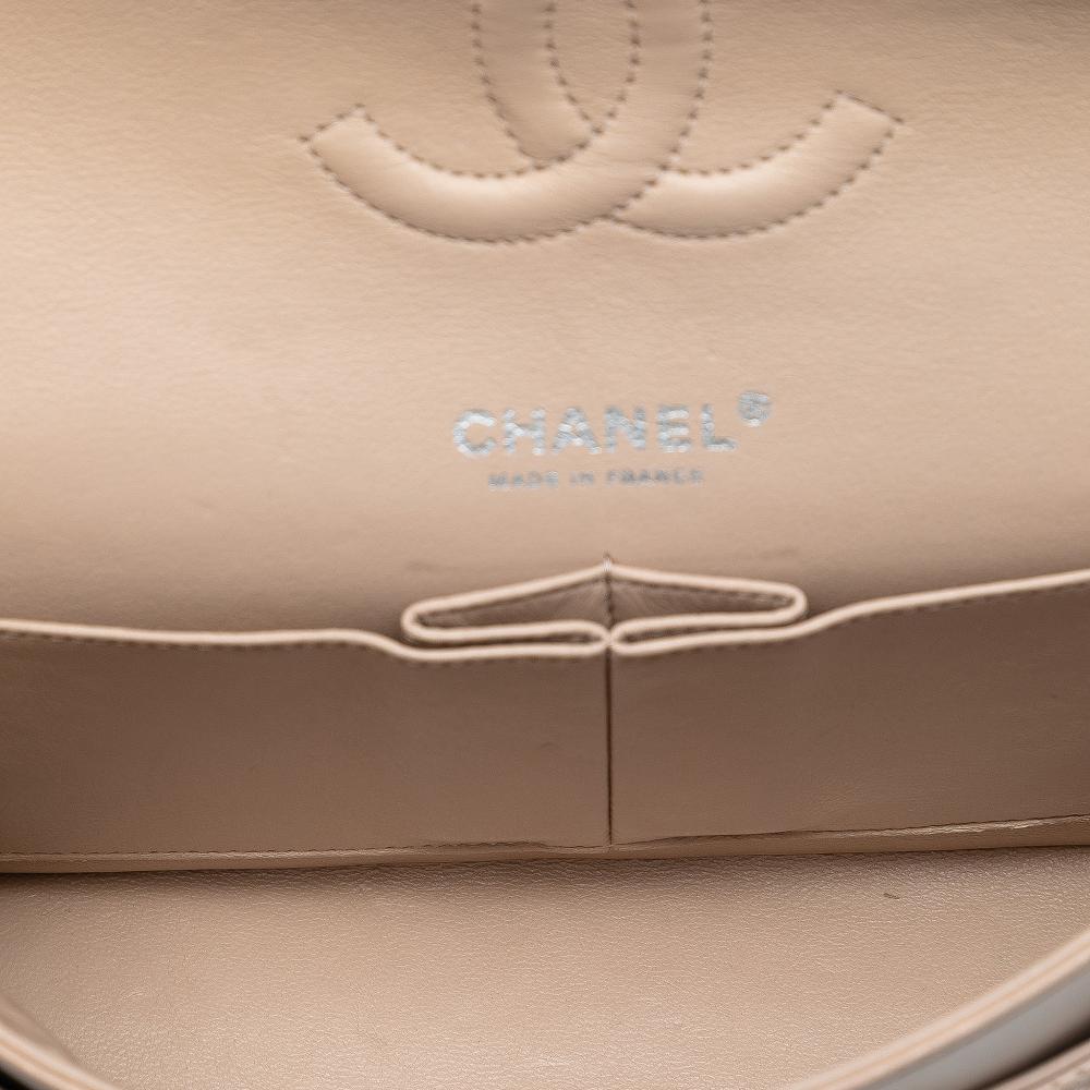 Chanel Brown Medium Classic Lambskin Camellia Stitched Double Flap France