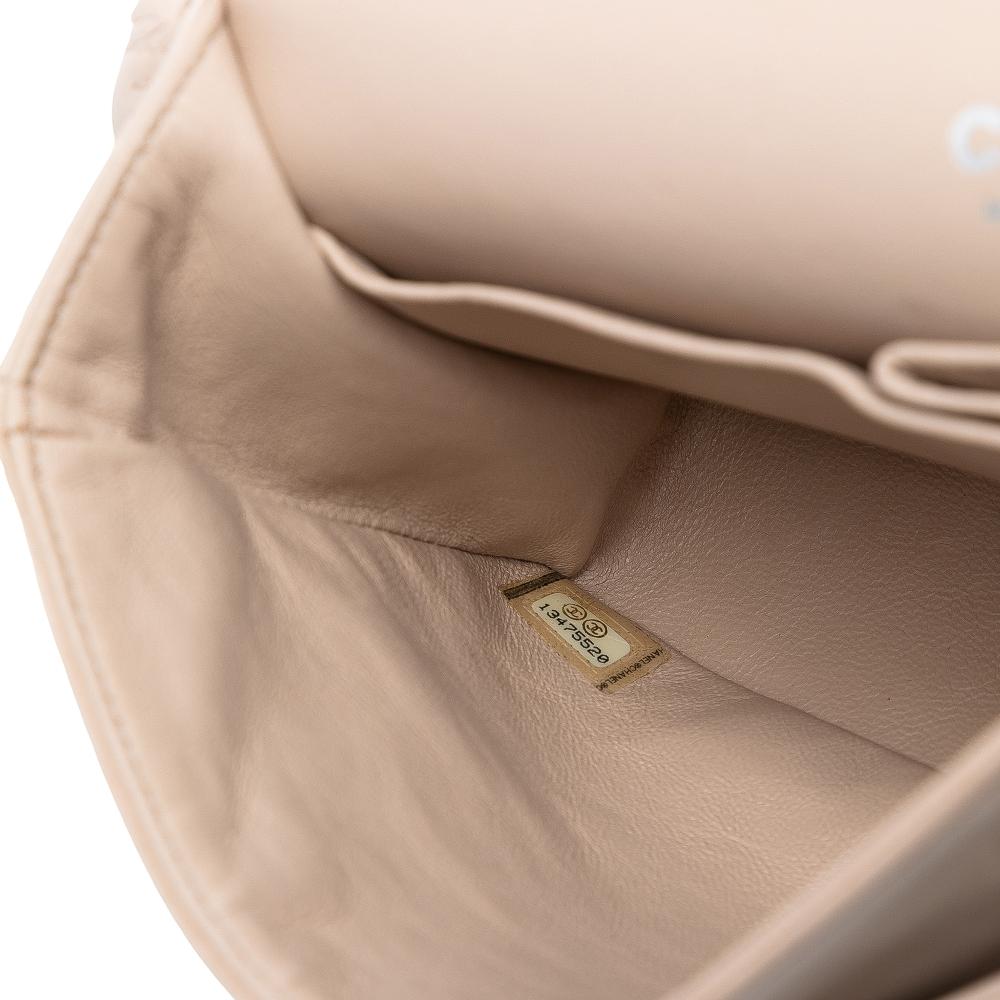 Chanel Brown Medium Classic Lambskin Camellia Stitched Double Flap France