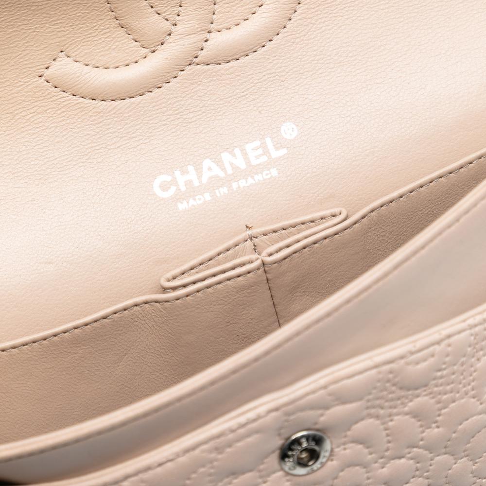Chanel Brown Medium Classic Lambskin Camellia Stitched Double Flap France