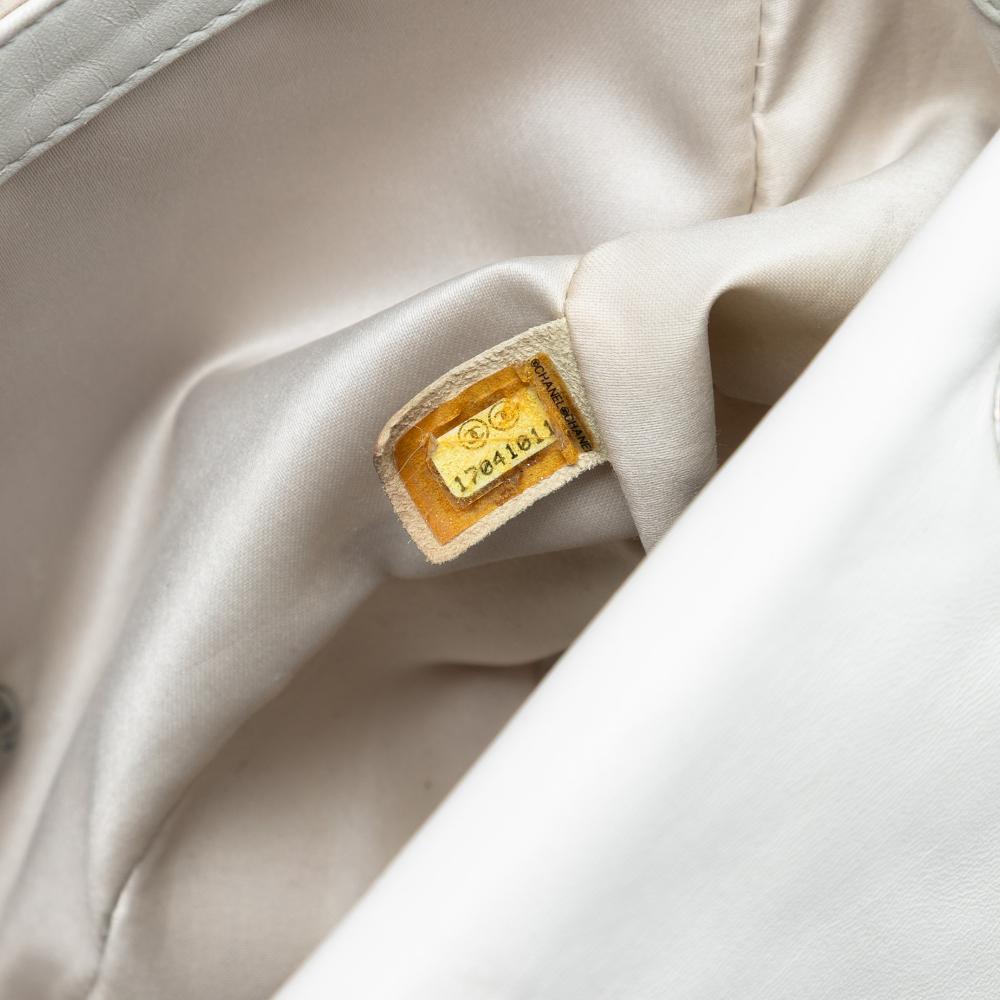 Chanel B Chanel Silver Satin Fabric Medium Seasonal Sequin Flap Italy