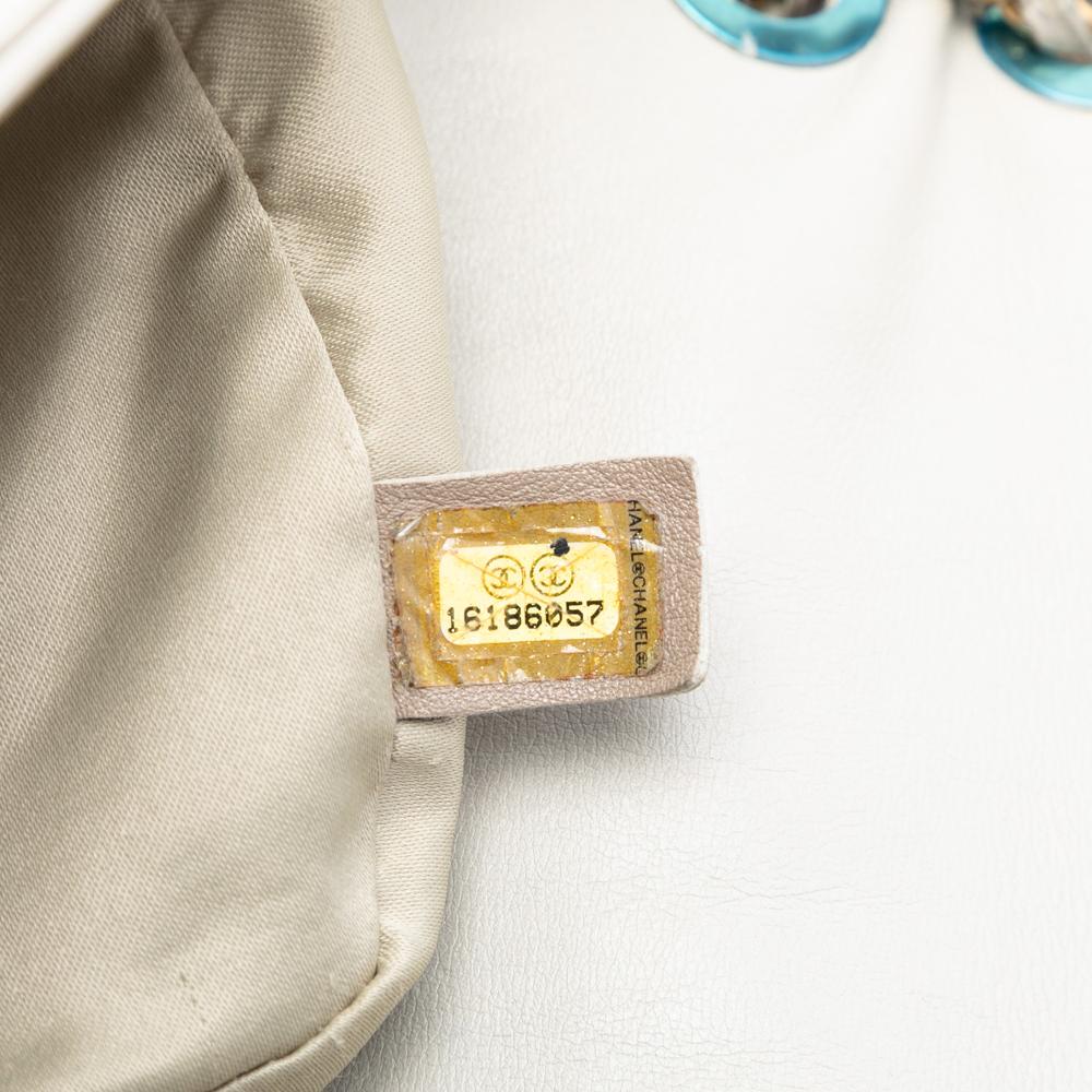 Chanel B Chanel White Calf Leather Jumbo Chevron skin Surpique Flap Italy