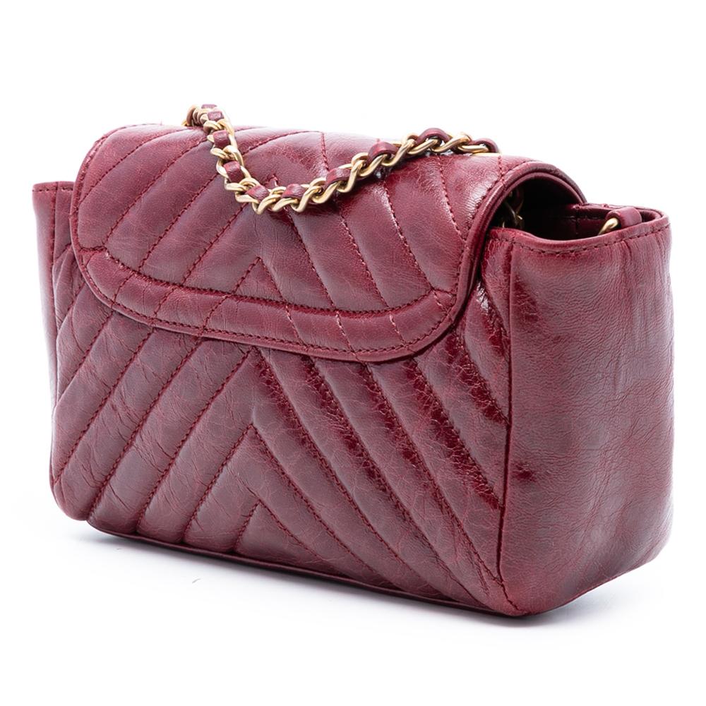 Chanel AB Chanel Red Dark Red Lambskin Leather Leather Small Chevron Aged Lambskin Hampton Flap France