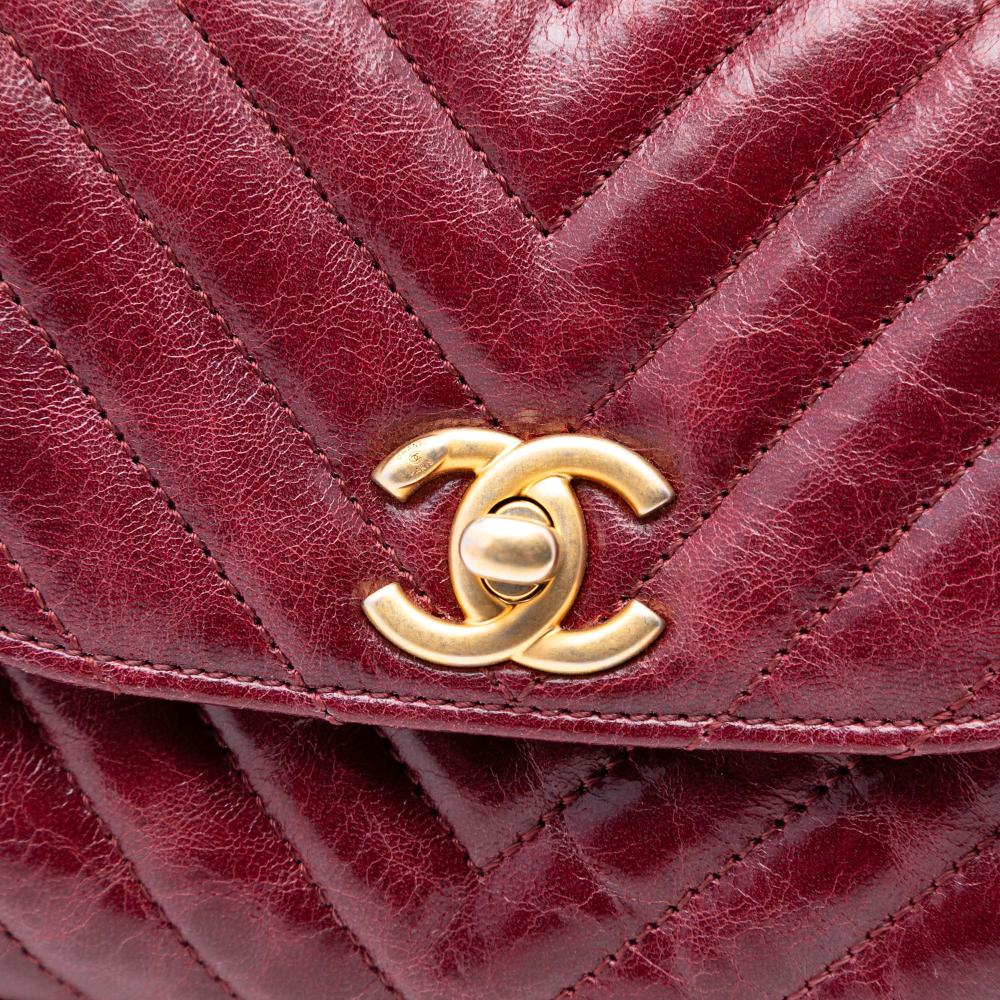 Chanel AB Chanel Red Dark Red Lambskin Leather Leather Small Chevron Aged Lambskin Hampton Flap France