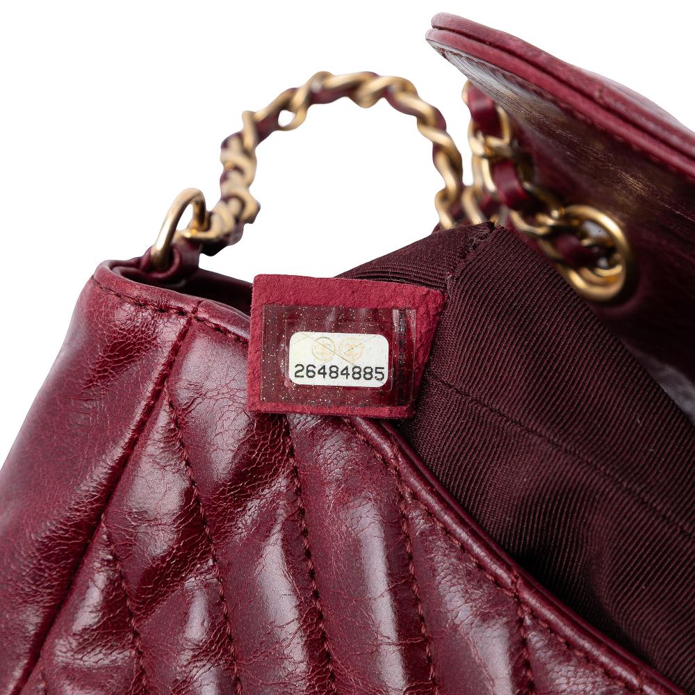 Chanel AB Chanel Red Dark Red Lambskin Leather Leather Small Chevron Aged Lambskin Hampton Flap France