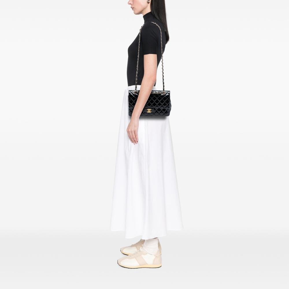 Chanel AB Chanel Black Patent Leather Leather Medium Classic Patent Double Flap France