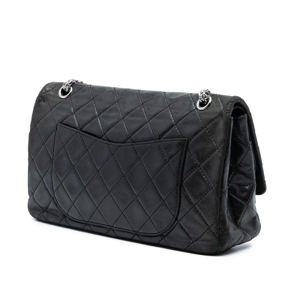 Chanel Black Lambskin Leather Leather Iridescent Quilted Lambskin Reissue 2.55 Double Flap 227 Italy
