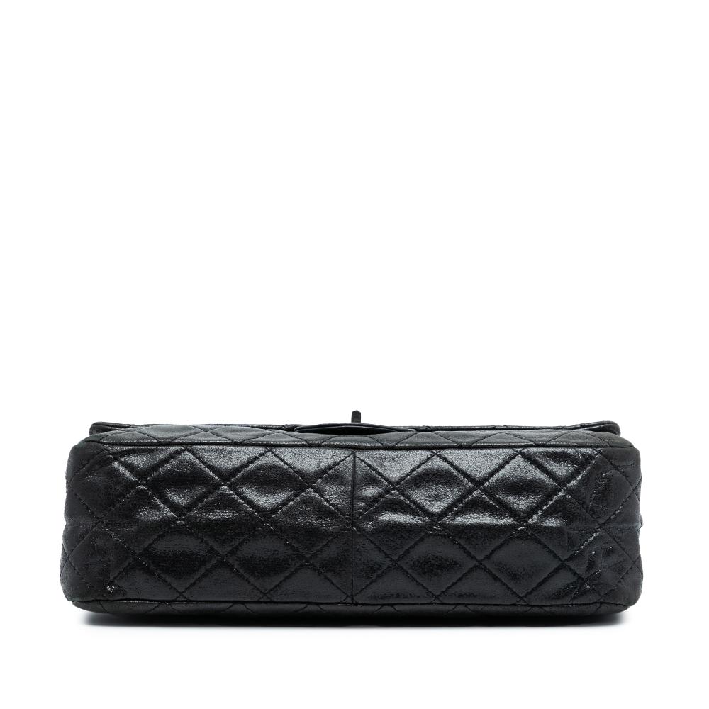 Chanel Black Lambskin Leather Leather Iridescent Quilted Lambskin Reissue 2.55 Double Flap 227 Italy