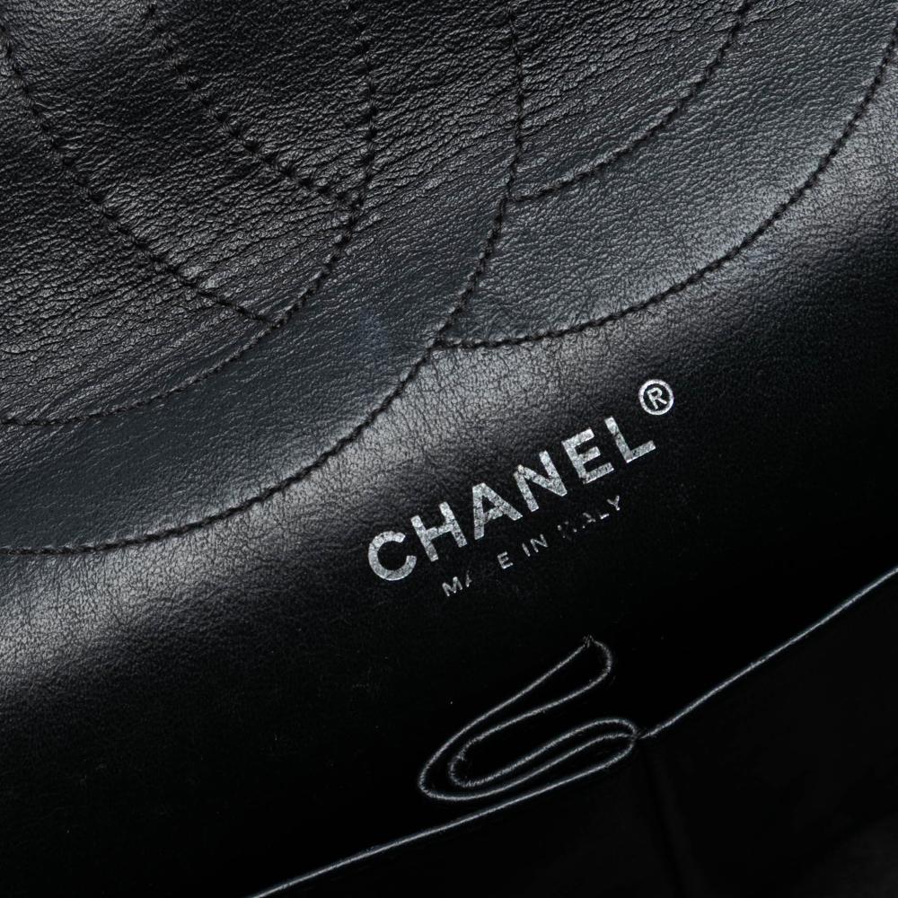 Chanel Black Lambskin Leather Leather Iridescent Quilted Lambskin Reissue 2.55 Double Flap 227 Italy