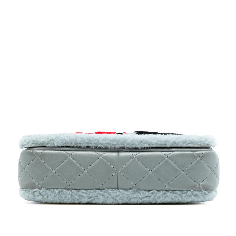 Chanel B Chanel Gray with Multi Shearling Natural Material and Lambskin Patchwork No 5 Pop Art Flap Italy