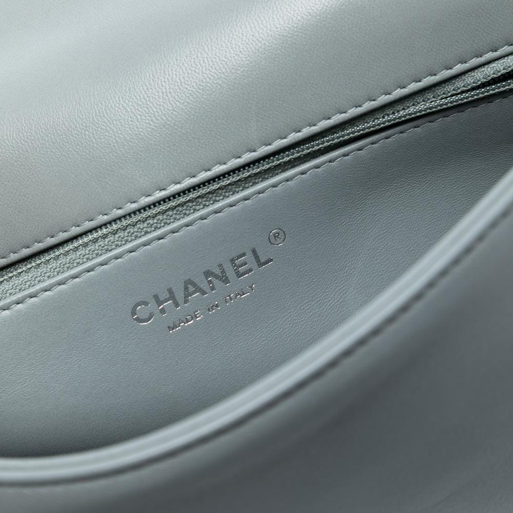 Chanel B Chanel Gray with Multi Shearling Natural Material and Lambskin Patchwork No 5 Pop Art Flap Italy