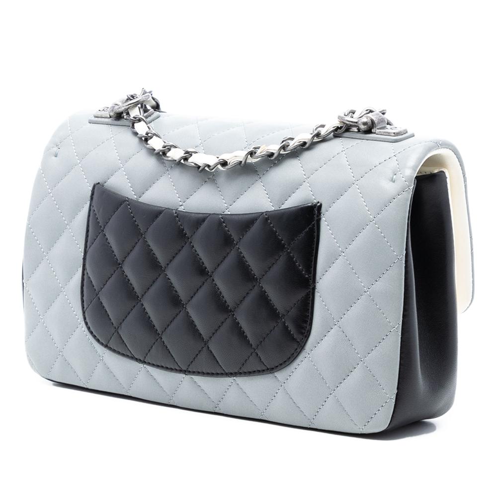 Chanel AB Chanel Gray Pomice Lambskin Leather Leather Medium Classic Tricolor Lambskin Single Flap Italy