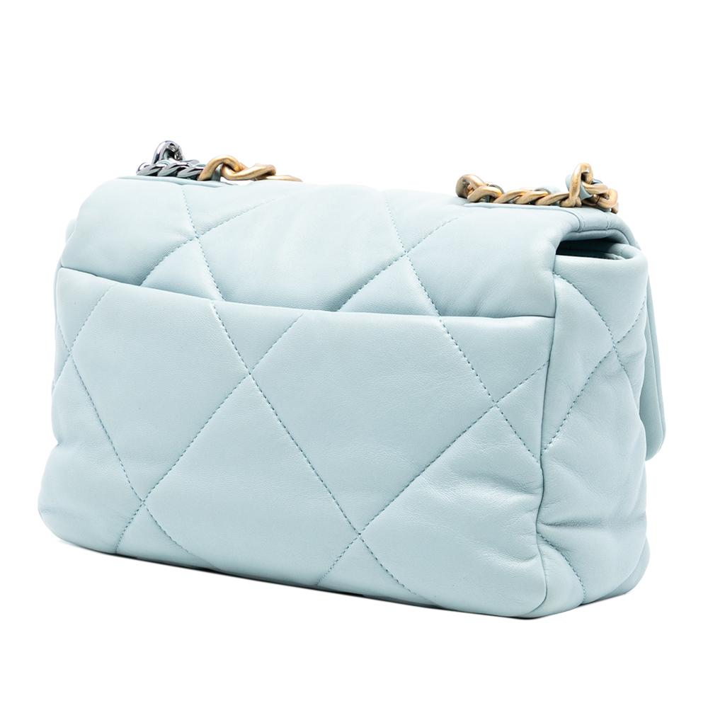 Chanel AB Chanel Blue Light Blue Lambskin Leather Leather Medium Lambskin 19 Flap Italy