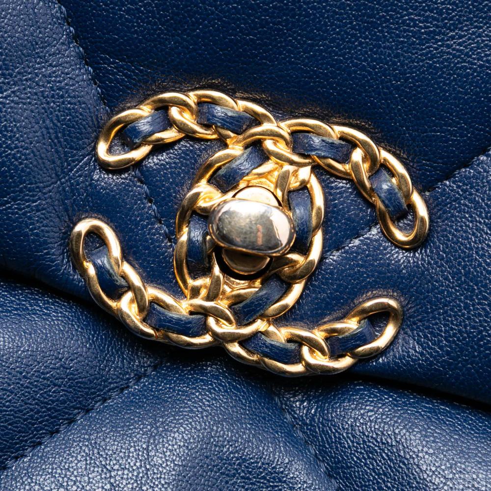 Chanel B Chanel Blue Dark Blue Lambskin Leather Leather Medium Lambskin 19 Flap France