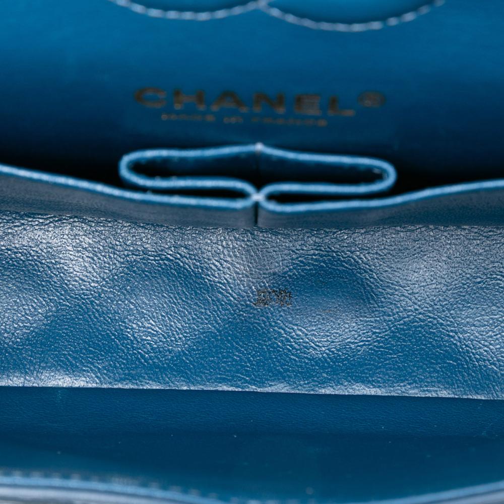 Chanel B Chanel Blue Patent Leather Leather Small Classic Patent Double Flap France