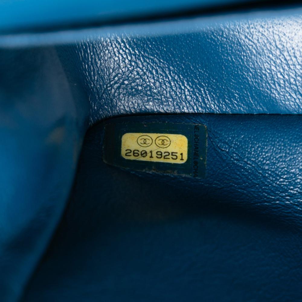 Chanel B Chanel Blue Patent Leather Leather Small Classic Patent Double Flap France