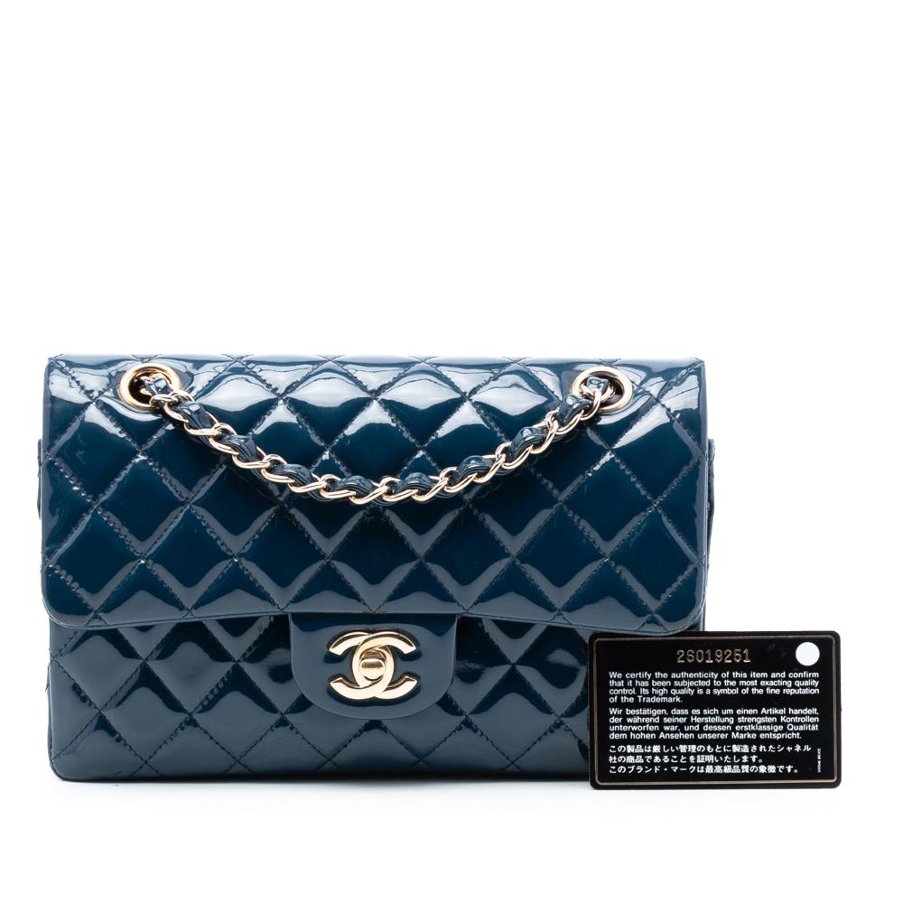 Chanel B Chanel Blue Patent Leather Leather Small Classic Patent Double Flap France