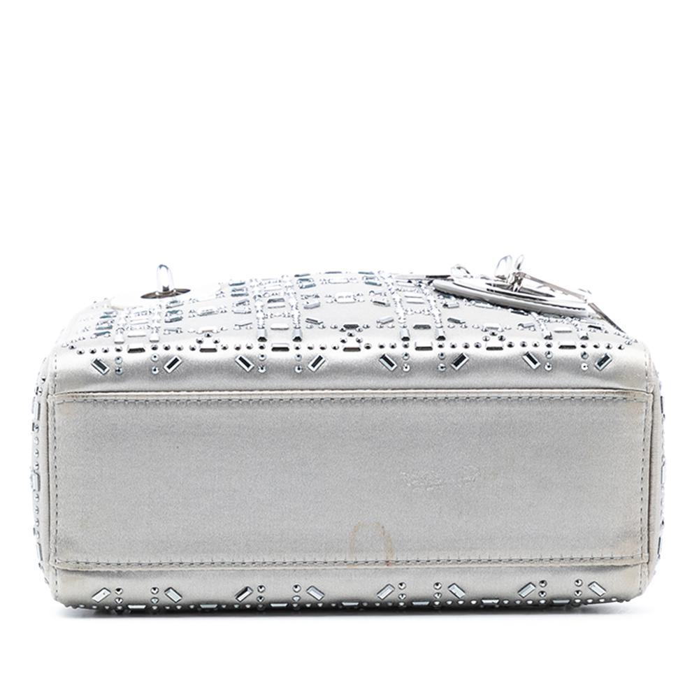 Christian Dior B Dior Gray Satin Fabric Mini Cannage Strass Crystal Embellished Lady Dior Italy
