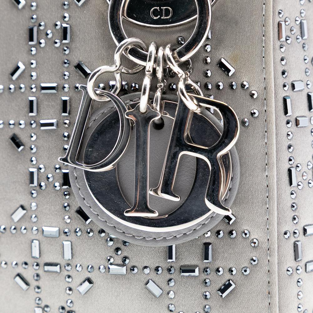 Christian Dior B Dior Gray Satin Fabric Mini Cannage Strass Crystal Embellished Lady Dior Italy
