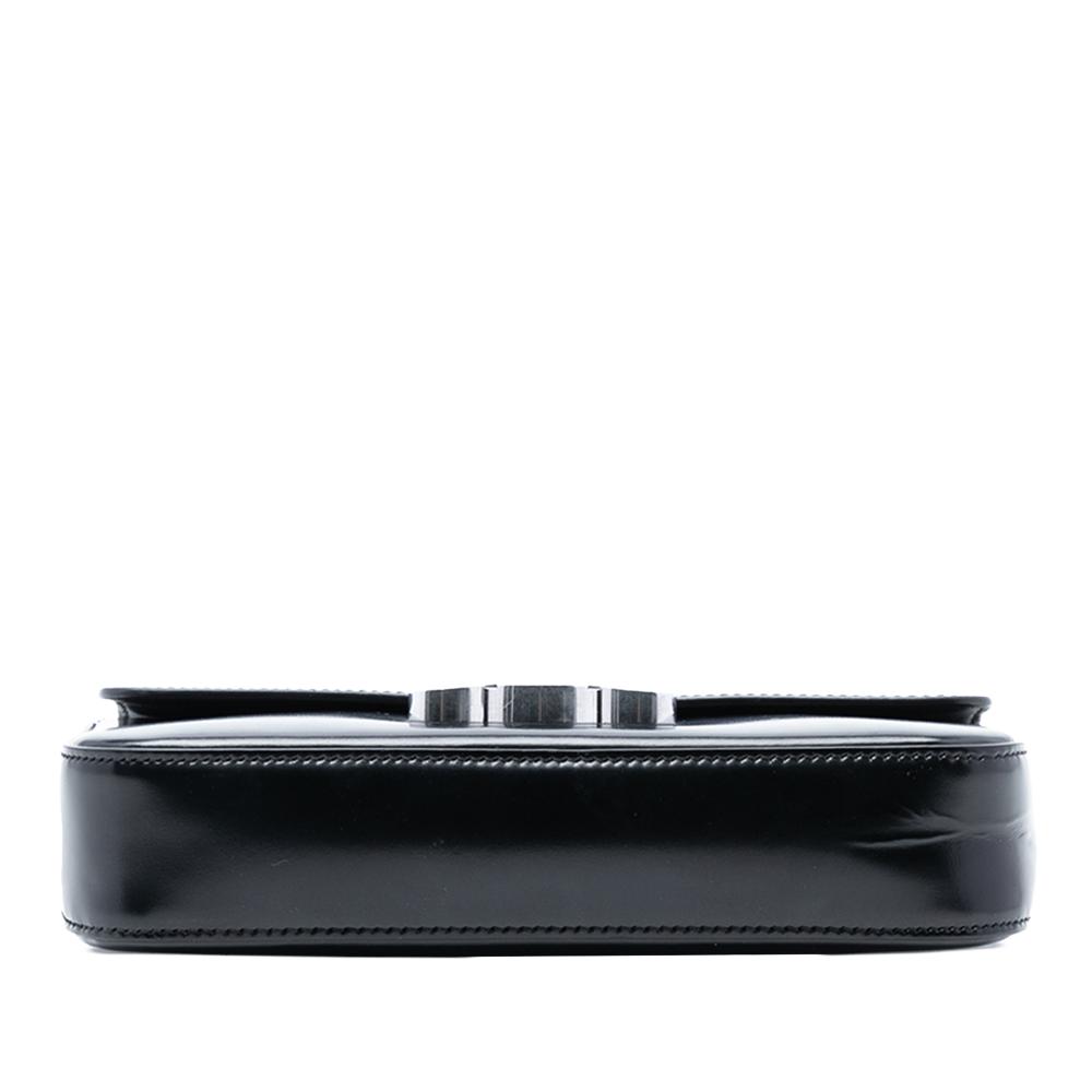 Celine B Celine Black Calf Leather Shiny skin Triomphe Chain Box Shoulder Bag France