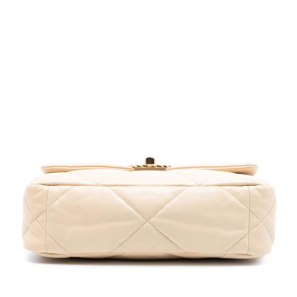 Chanel AB Chanel Brown Beige Lambskin Leather Leather Medium Lambskin 19 Flap Italy