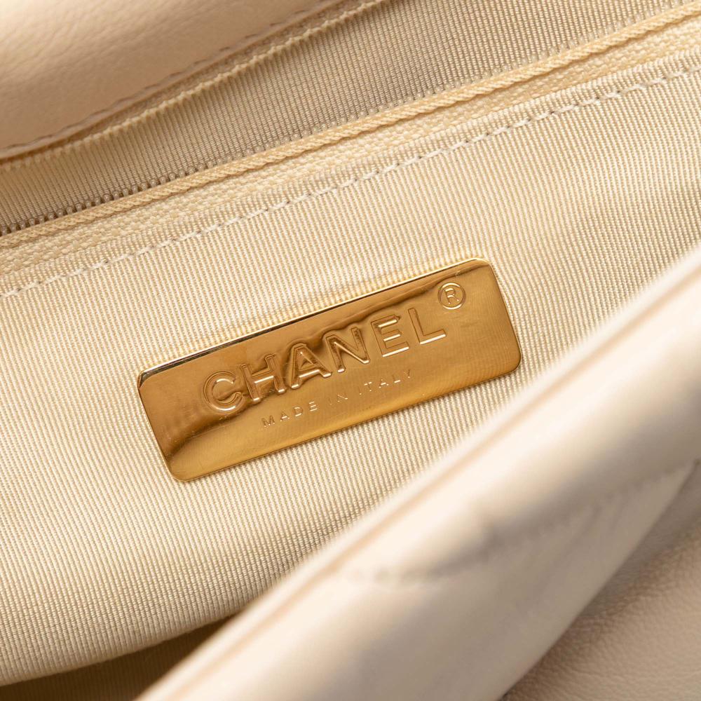 Chanel AB Chanel Brown Beige Lambskin Leather Leather Medium Lambskin 19 Flap Italy