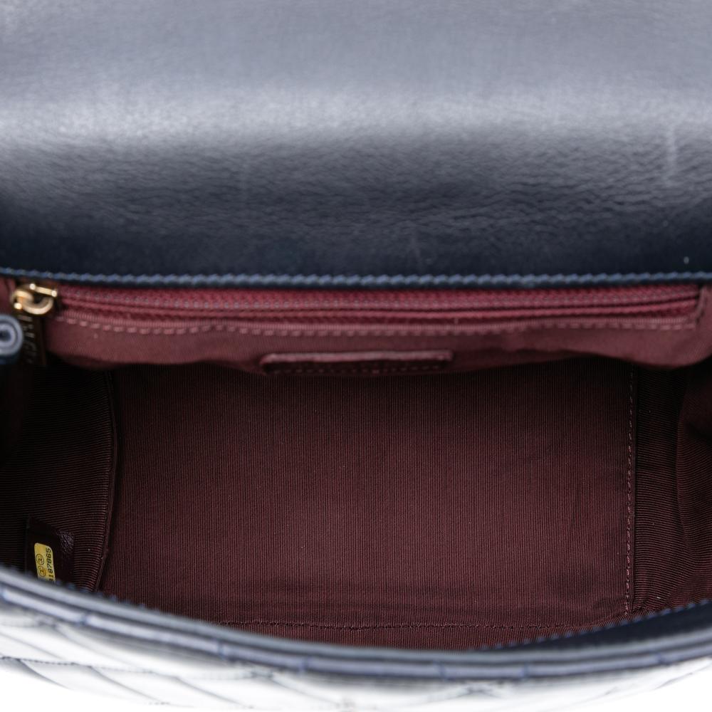 Chanel AB Chanel Blue Navy Calf Leather Medium Quilted Glazed skin Gold Bar Top Handle Flap Italy