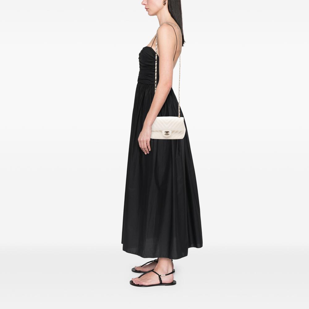 Chanel White Mini Rectangular Classic Chevron Lambskin Single Flap Italy