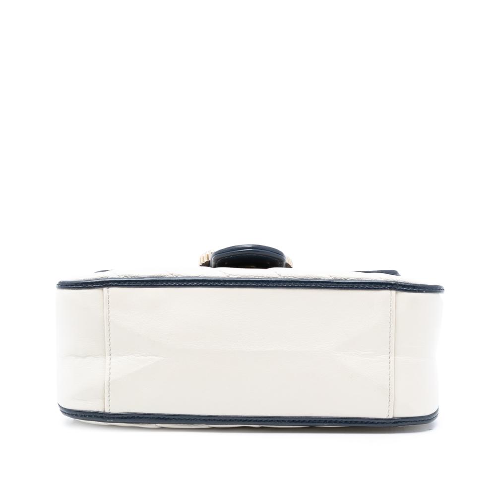 Gucci B Gucci White Calf Leather Mini GG Marmont Matelasse Diagonal Torchon Top Handle Bag Italy