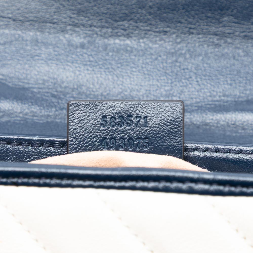 Gucci B Gucci White Calf Leather Mini GG Marmont Matelasse Diagonal Torchon Top Handle Bag Italy