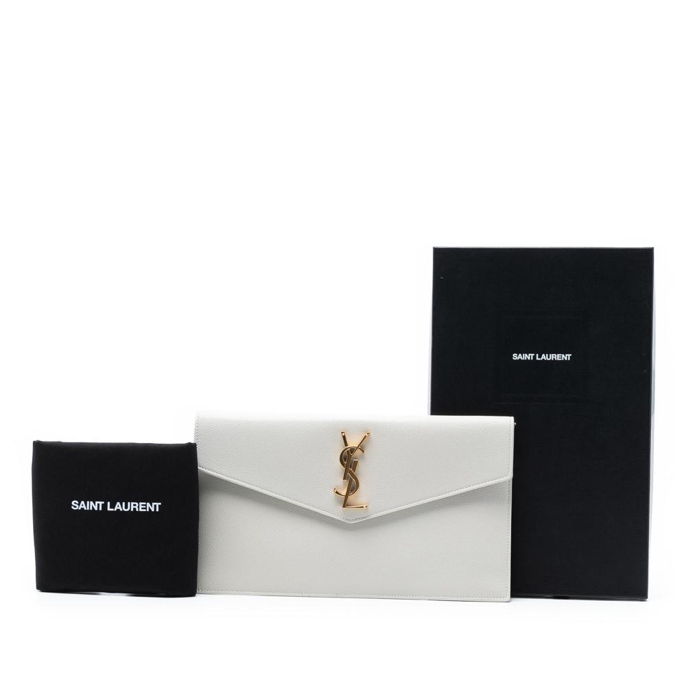 Saint Laurent B Saint Laurent White Calf Leather Grain De Poudre Uptown Pouch Italy