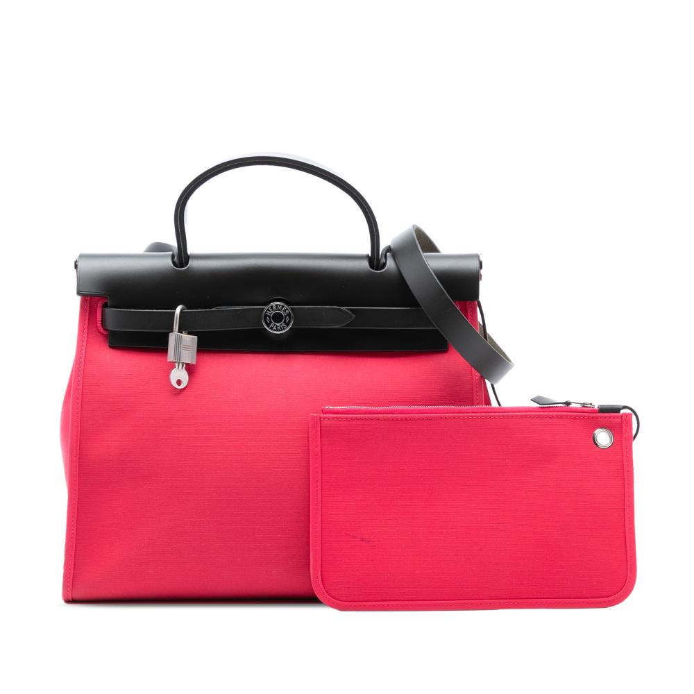 Hermès B Hermès Pink Strawberry with Black Canvas Fabric Toile Herbag Zip 31 France