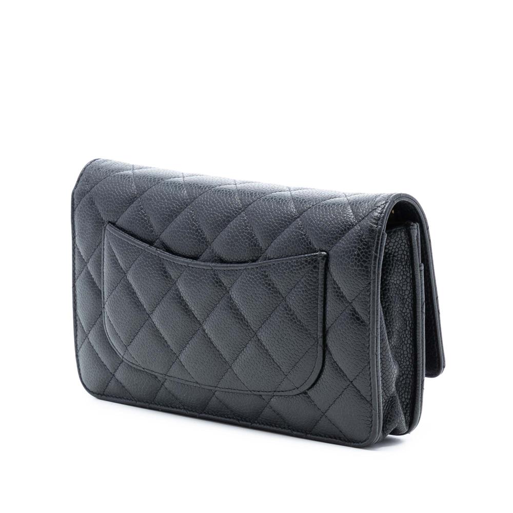 Chanel B Chanel Black Caviar Leather Leather CC Quilted Caviar Wallet on Chain France