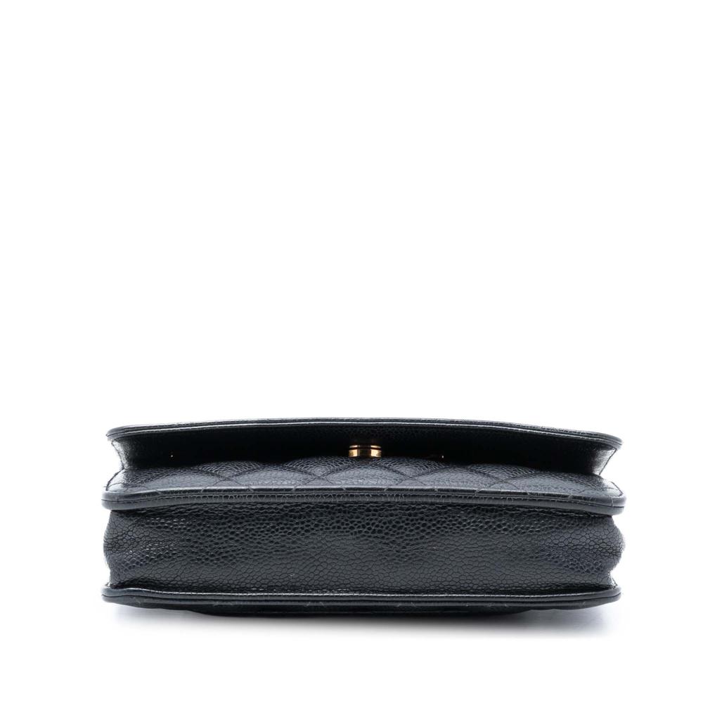 Chanel B Chanel Black Caviar Leather Leather CC Quilted Caviar Wallet on Chain France