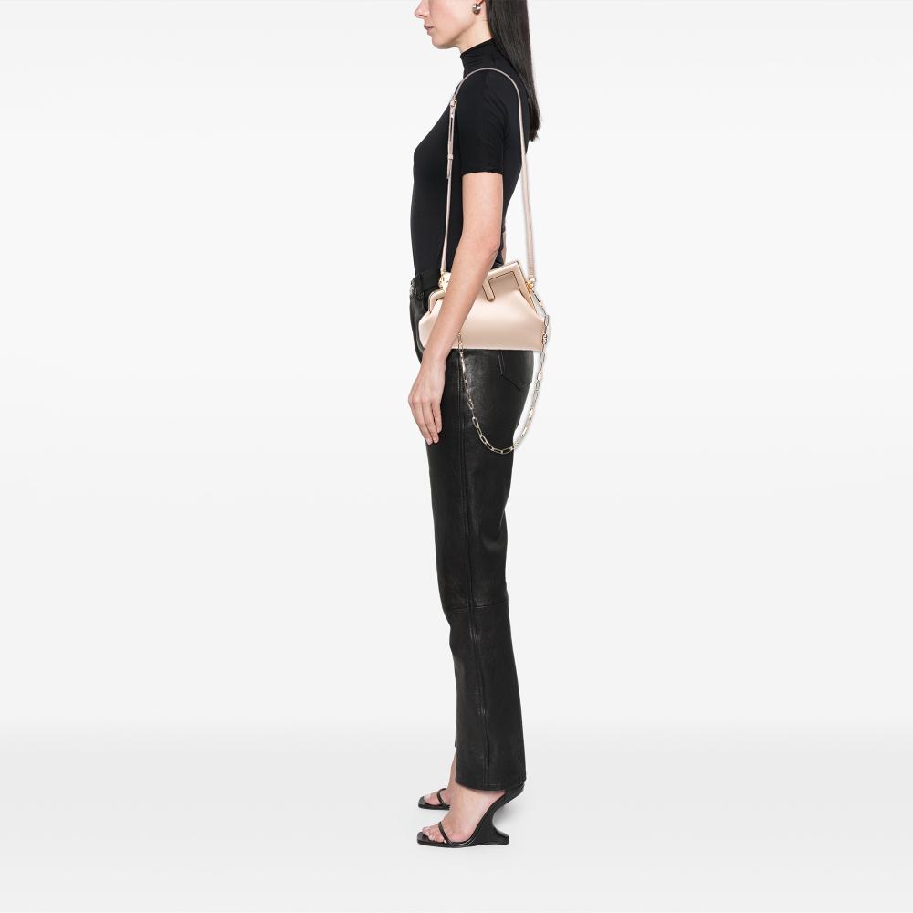 Fendi AB Fendi Brown Light Beige Nappa Leather Leather Small Nappa Fendi First Crossbody Italy