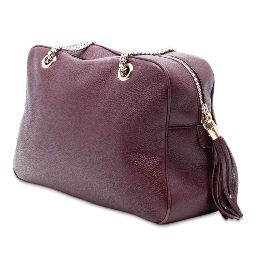 Gucci B Gucci Red Burgundy Calf Leather Soho Chain Shoulder Italy