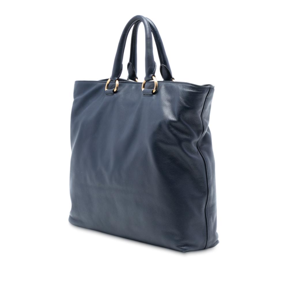 Prada B Prada Blue Midnight Blue Calf Leather Soft Open Convertible Tote China