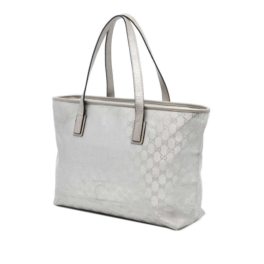 Gucci B Gucci Silver Coated Canvas Fabric Medium GG Imprime Tote Italy