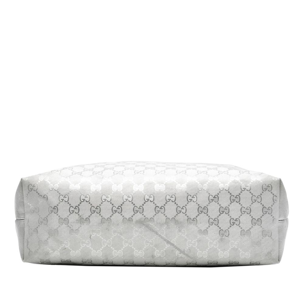 Gucci B Gucci Silver Coated Canvas Fabric Medium GG Imprime Tote Italy