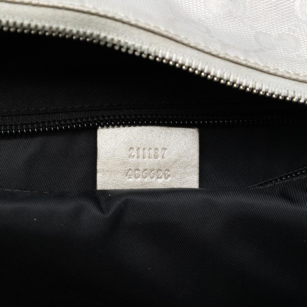 Gucci B Gucci Silver Coated Canvas Fabric Medium GG Imprime Tote Italy