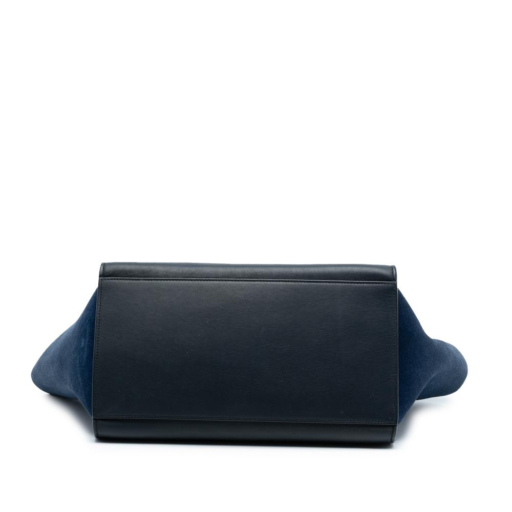 Celine B Celine Black with Blue Calf Leather Small Bicolor skin and Suede Trapeze Satchel Italy