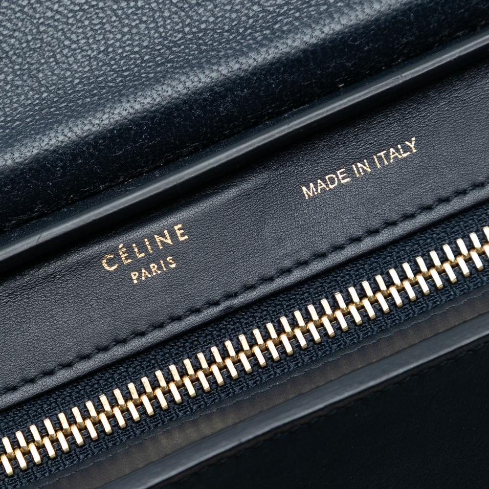Celine B Celine Black with Blue Calf Leather Small Bicolor skin and Suede Trapeze Satchel Italy